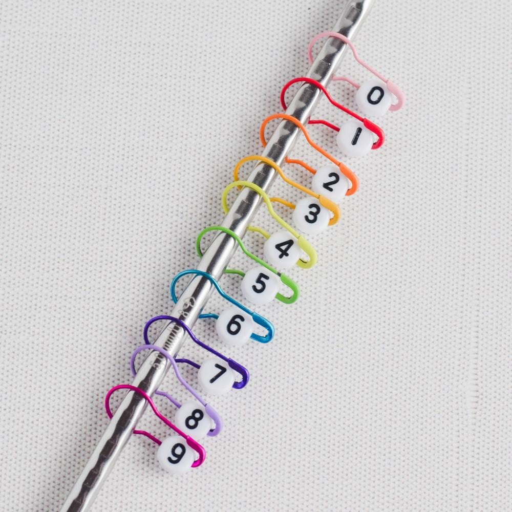 Set of 10 Number Stitch Markers - 0-9 Rainbow - Cast On Counting Numbers, Row Counter Markers, Bulb Pin Stitch Markers, Progress Keepers