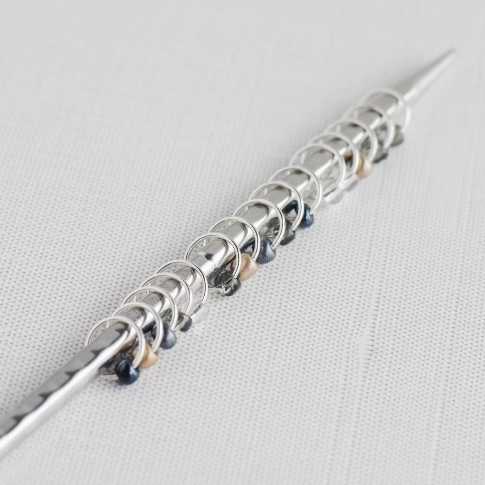 Set of 15 Snag Free Ring Stitch Markers, Beaded Stitch Markers Small Metal Stitch Markers - Neutrals