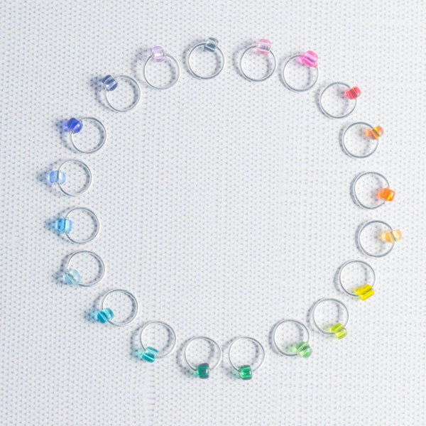 Set of 20 Snag Free Ring Stitch Markers - Small Rainbow - Beaded Stitch Markers Small Metal Stitch Markers