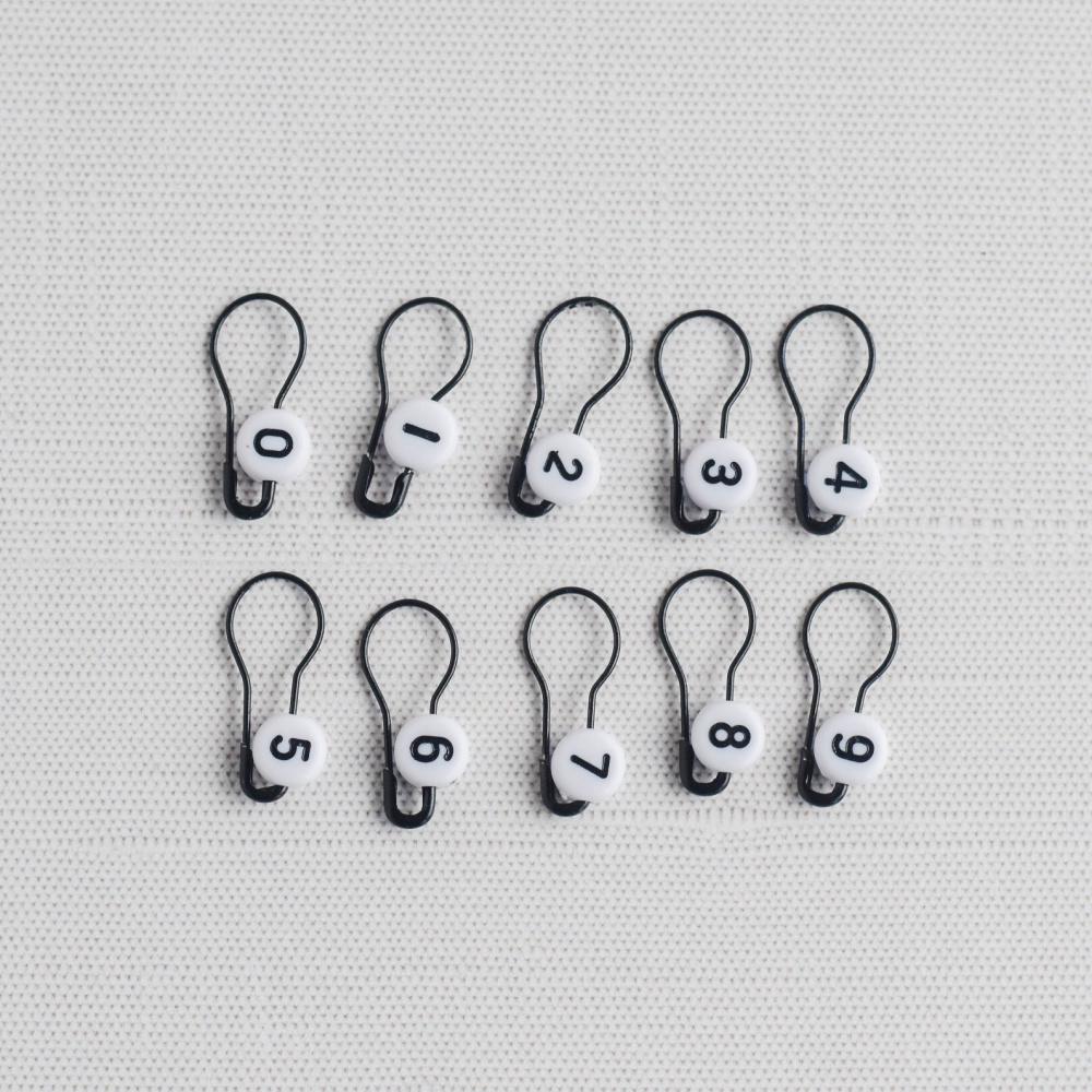 Set of 10 Number Stitch Markers - 0-9 Black - Cast On Counting Numbers, Row Counter Markers, Bulb Pin Stitch Markers, Progress Keepers