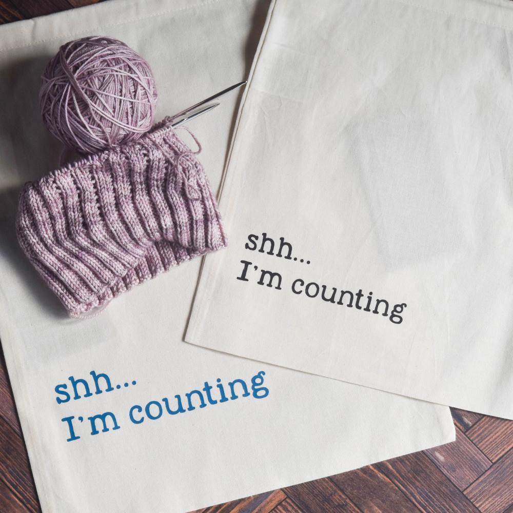 Knitting Project Bag - Shh I'm Counting - 100% Organic Cotton Drawstring Bag