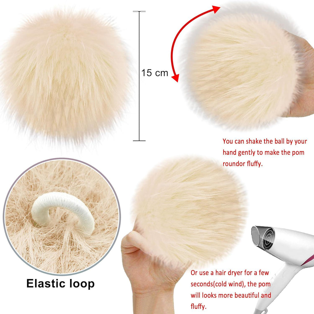 6" Large Faux Fur Pom Poms with Elastic Loop. Pick A Color! 100% Acrylic in 19 colors!