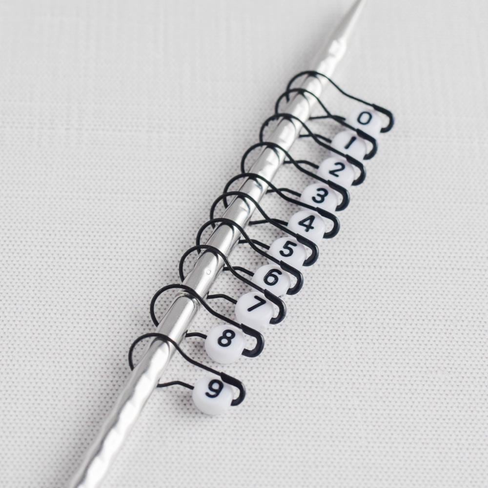 Set of 10 Number Stitch Markers - 0-9 Black - Cast On Counting Numbers, Row Counter Markers, Bulb Pin Stitch Markers, Progress Keepers
