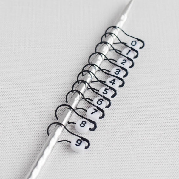 Set of 10 Number Stitch Markers - 0-9 Black - Cast On Counting Numbers, Row Counter Markers, Bulb Pin Stitch Markers, Progress Keepers