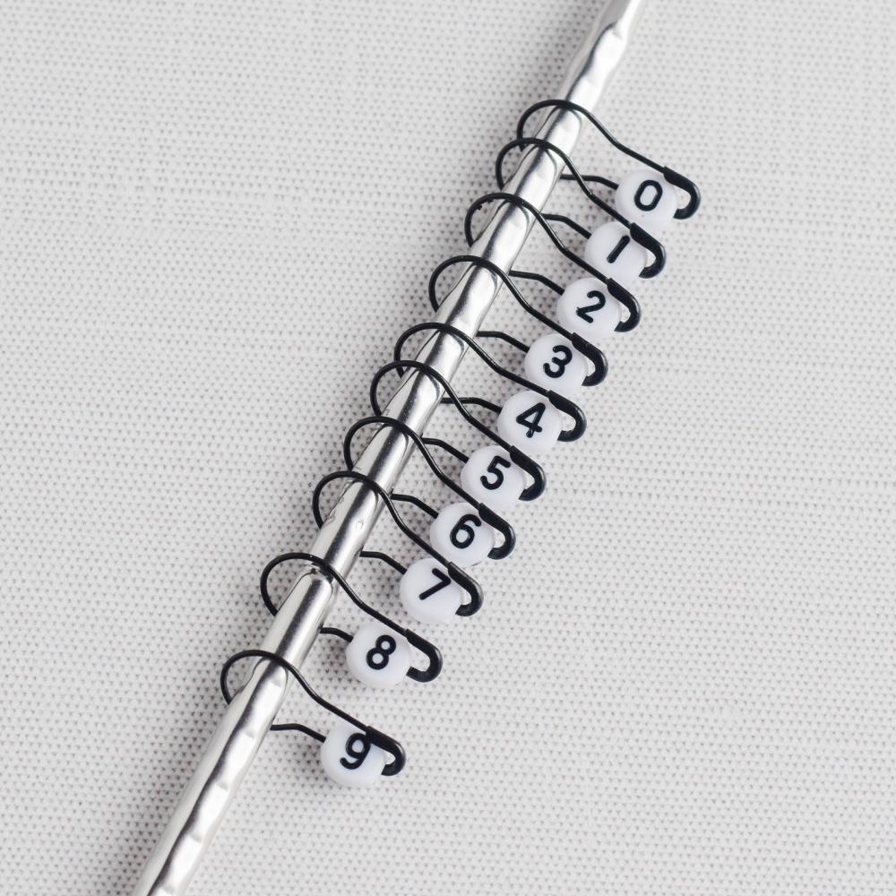 Set of 10 Number Stitch Markers - 0-9 Black - Cast On Counting Numbers, Row Counter Markers, Bulb Pin Stitch Markers, Progress Keepers