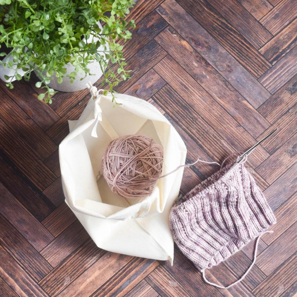 Knitting Project Bag - I Brought My Knitting - 100% Organic Cotton Drawstring Bag