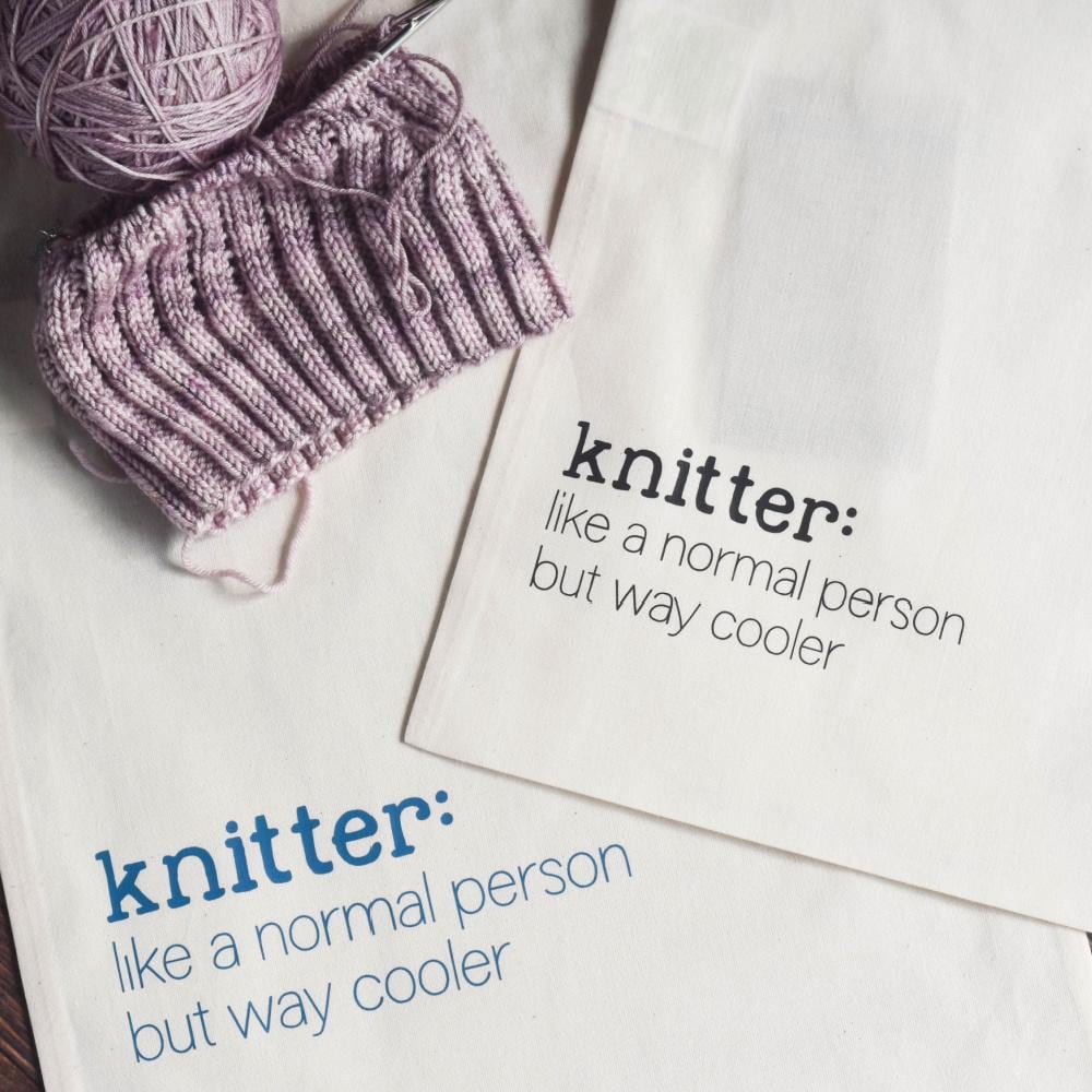 Knitting Project Bag - Knitter Normal Person But Way Cooler - 100% Organic Cotton Drawstring Bag
