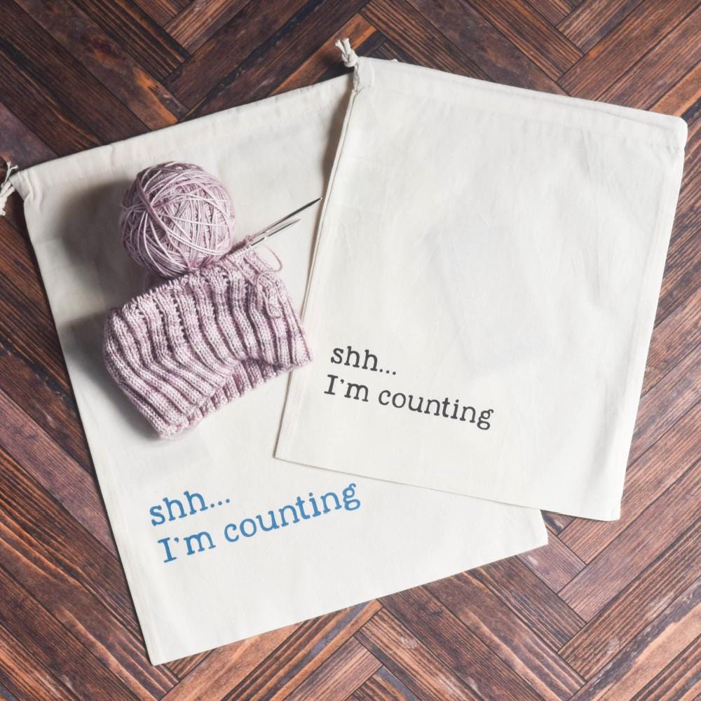 Knitting Project Bag - Shh I'm Counting - 100% Organic Cotton Drawstring Bag