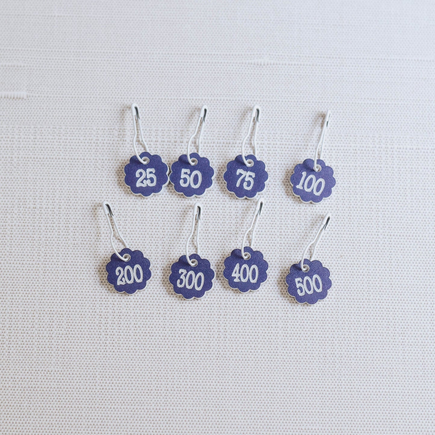 Set of 8 Laser Engraved Removable Stitch Markers - Cast On Counting Numbers - Purple