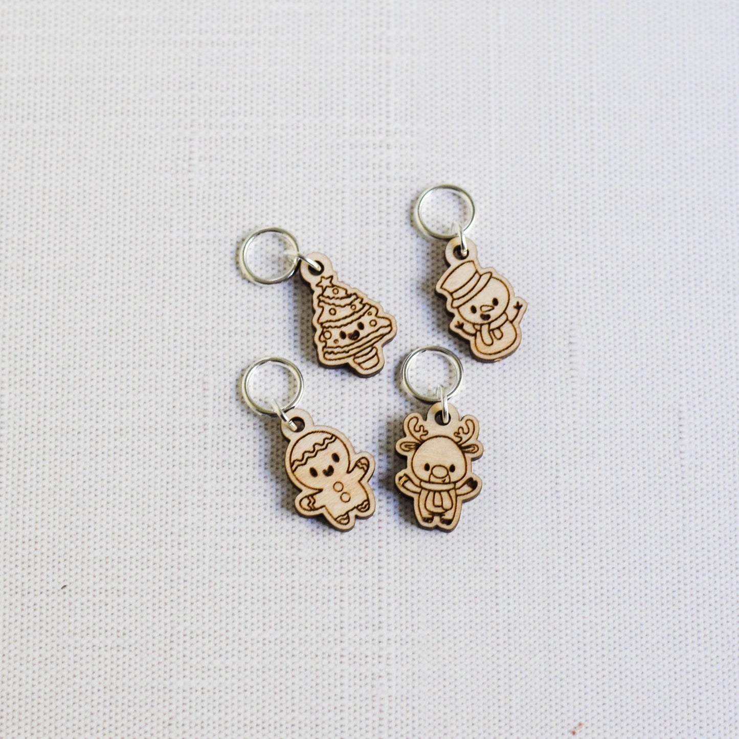 Set of 4 Laser Engraved Stitch Markers - Kawaii Christmas