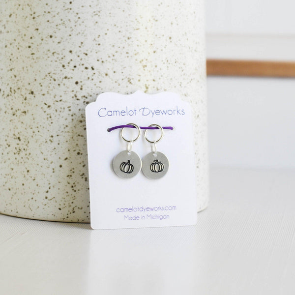 Set of 2 Hand Stamped Stitch Markers - Pumpkins