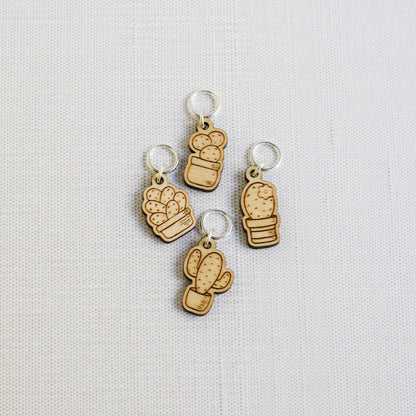 Set of 4 Laser Engraved Stitch Markers - Cactus