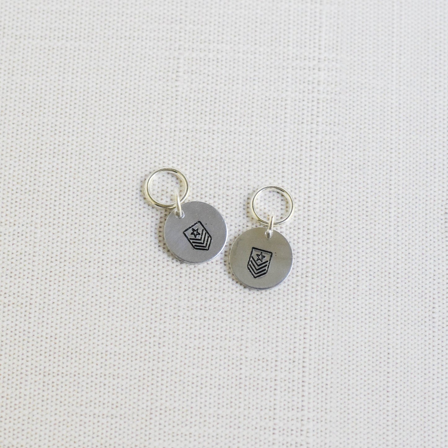Set of 2 Hand Stamped Stitch Markers - Military