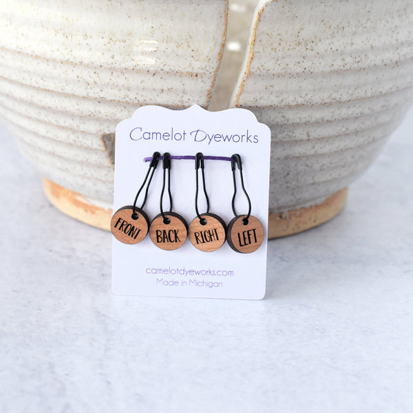 Set of 4 Laser Engraved Removable Stitch Markers - Front Back Left Right - Cherry