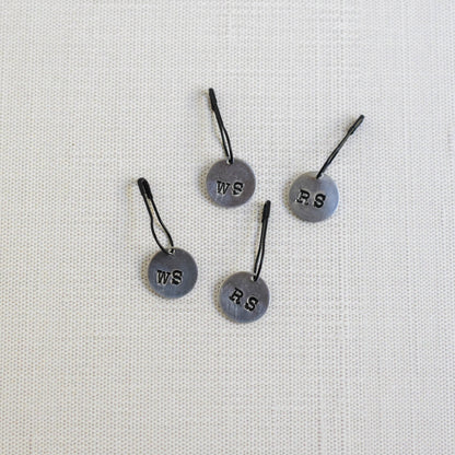 Set of 4 Hand Stamped Removable Stitch Markers - RS and WS
