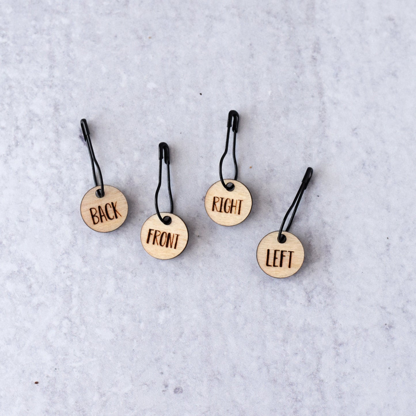 Set of 4 Laser Engraved Removable Stitch Markers - Front Back Left Right - Birch