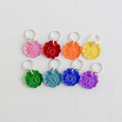 Set of 8 Laser Engraved Acrylic Stitch Markers - Cast On Rainbow