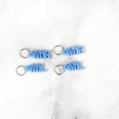 Set of 4 Laser Engraved Stitch Markers - M1L and M1R - Blue
