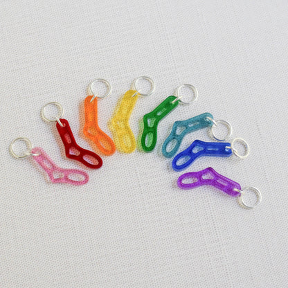 Set of 8 Laser Engraved Acrylic Stitch Markers - Rainbow Mini Sock Blockers
