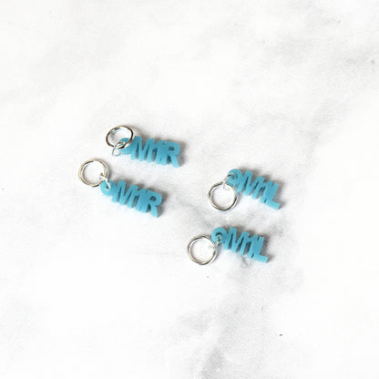 Set of 4 Laser Engraved Stitch Markers - M1L and M1R - Aqua