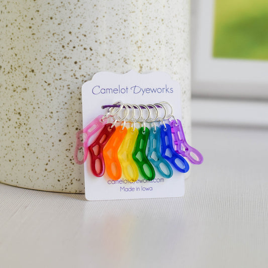 Set of 8 Laser Engraved Acrylic Stitch Markers - Rainbow Mini Sock Blockers