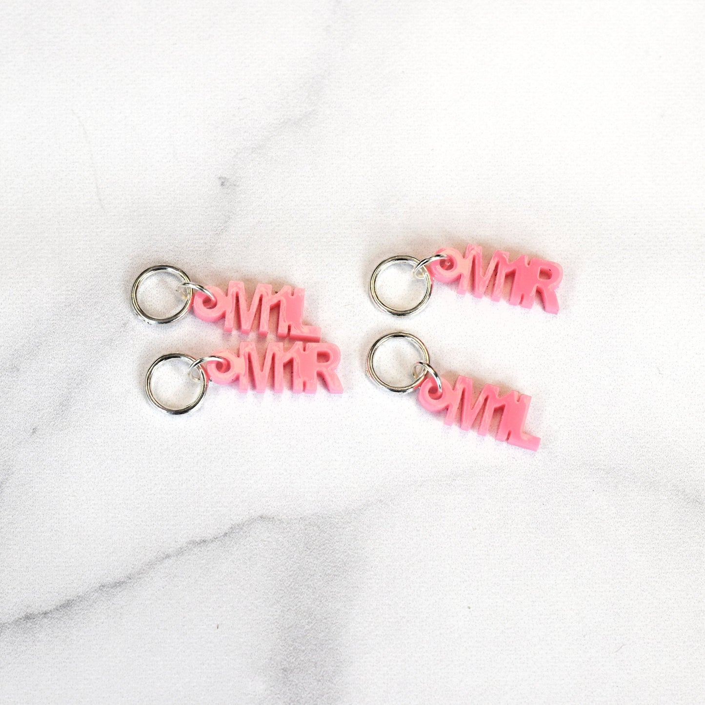 Set of 4 Laser Engraved Stitch Markers - M1L and M1R - Pink