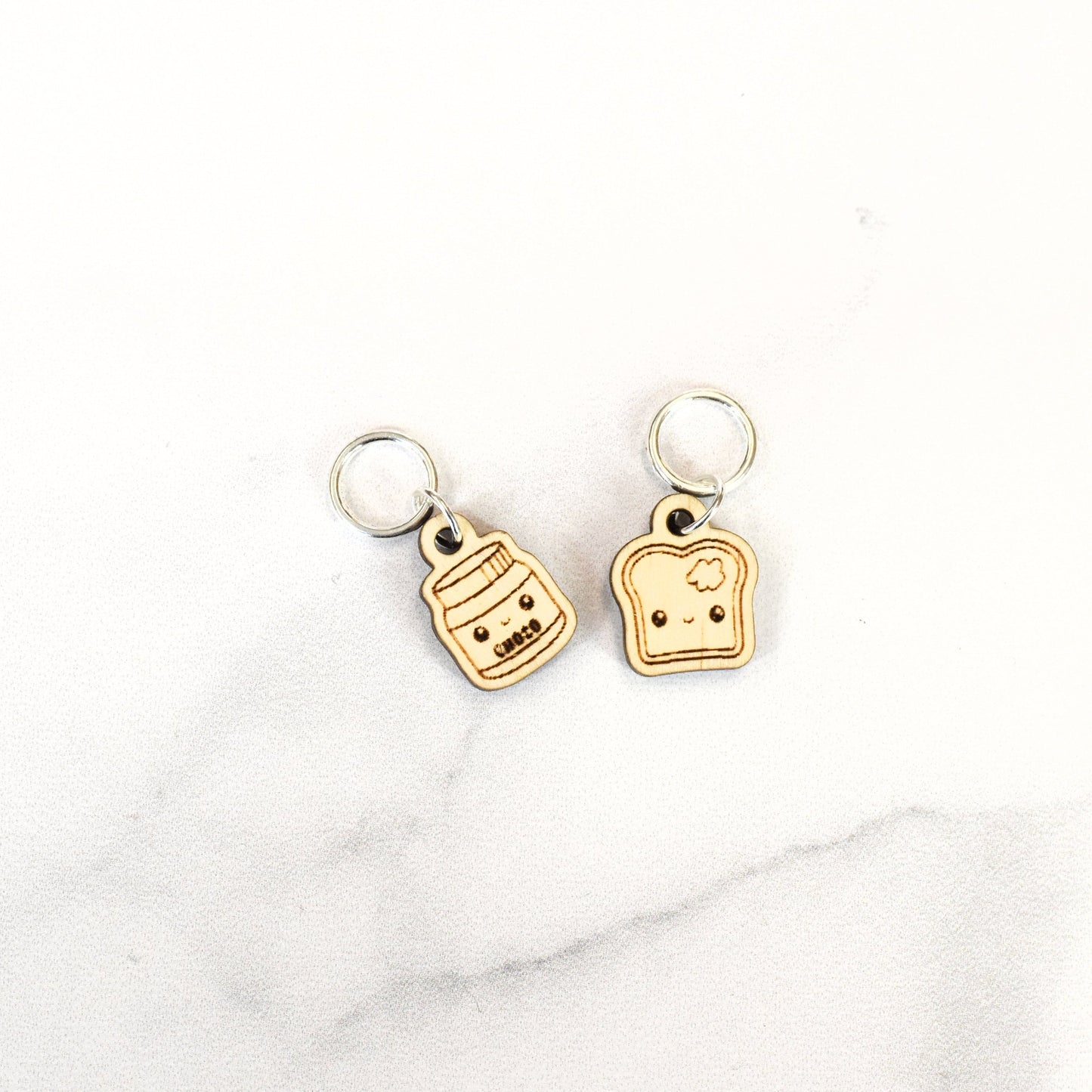 Set of 2 Laser Engraved Stitch Markers - Kawaii Toast and Chocolate Spread