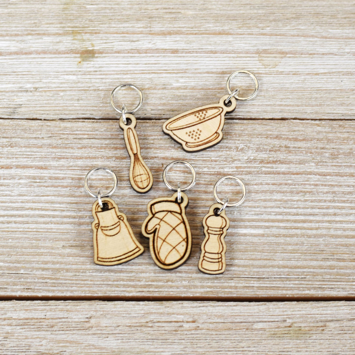 Set of 5 Laser Engraved Stitch Markers - Kitchen Tools