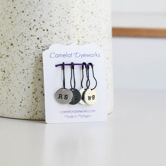 Set of 4 Hand Stamped Removable Stitch Markers - RS and WS