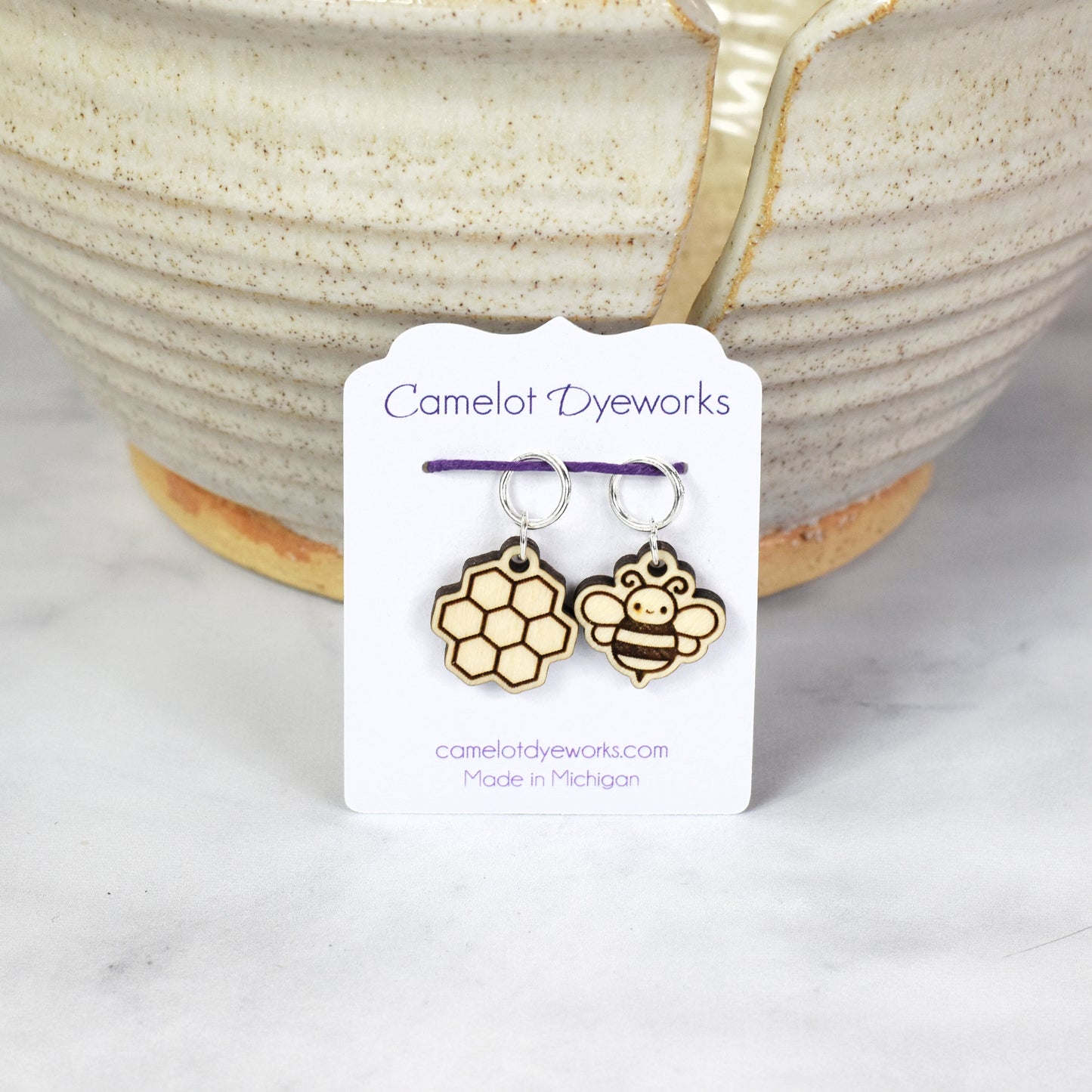 Set of 2 Laser Engraved Stitch Markers - Honey Bee Pair