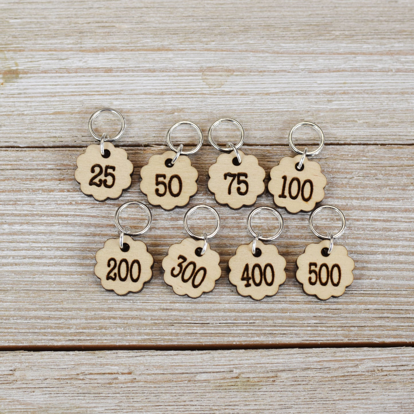 Set of 8 Laser Engraved Stitch Markers - Cast On Counting Numbers - Birch