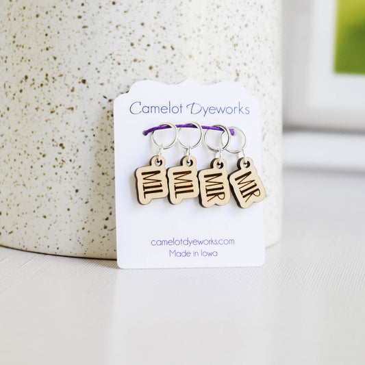 Set of 4 Laser Engraved Stitch Markers - M1L and M1R - Birch Outline