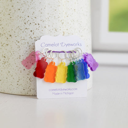 Set of 8 Laser Engraved Acrylic Stitch Markers - Rainbow Gummy Bears