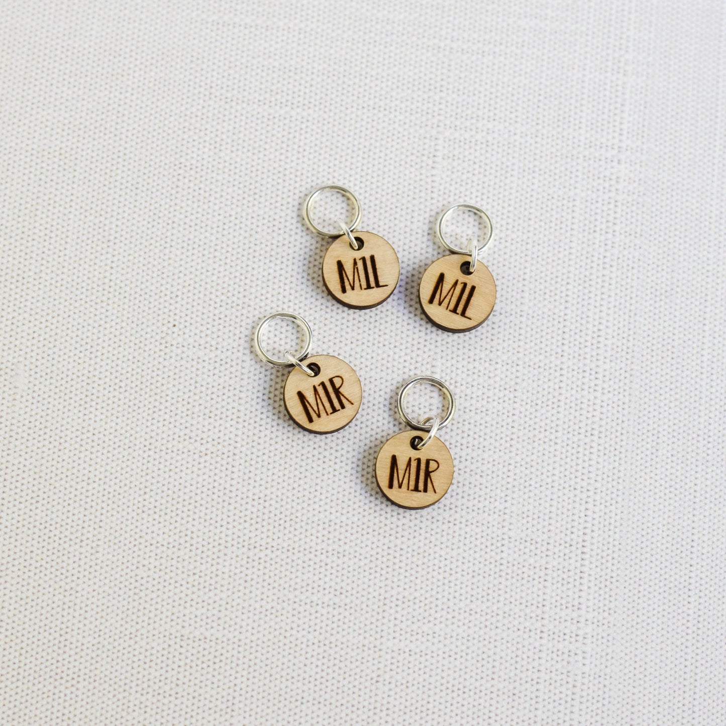Set of 4 Laser Engraved Stitch Markers - M1L and M1R - Birch Small