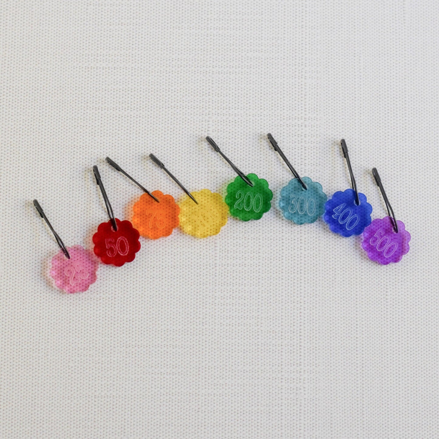 Set of 8 Removable Laser Engraved Acrylic Stitch Markers - Cast On Rainbow