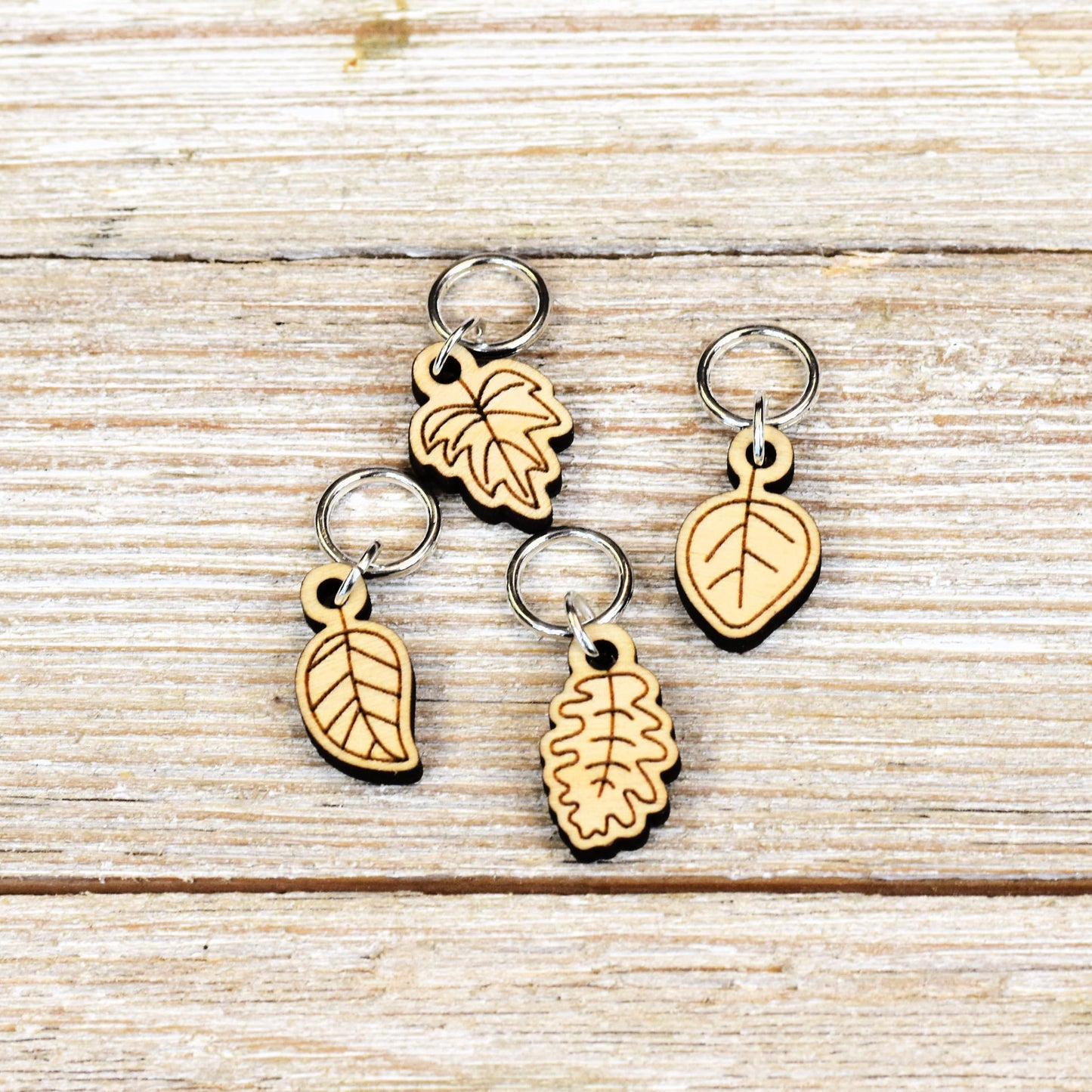 Set of 4 Laser Engraved Stitch Markers - Fall Leaves