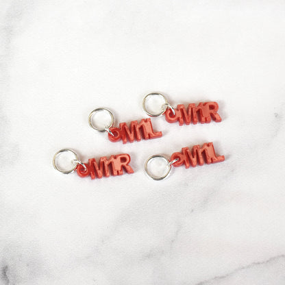 Set of 4 Laser Engraved Stitch Markers - M1L and M1R - Red