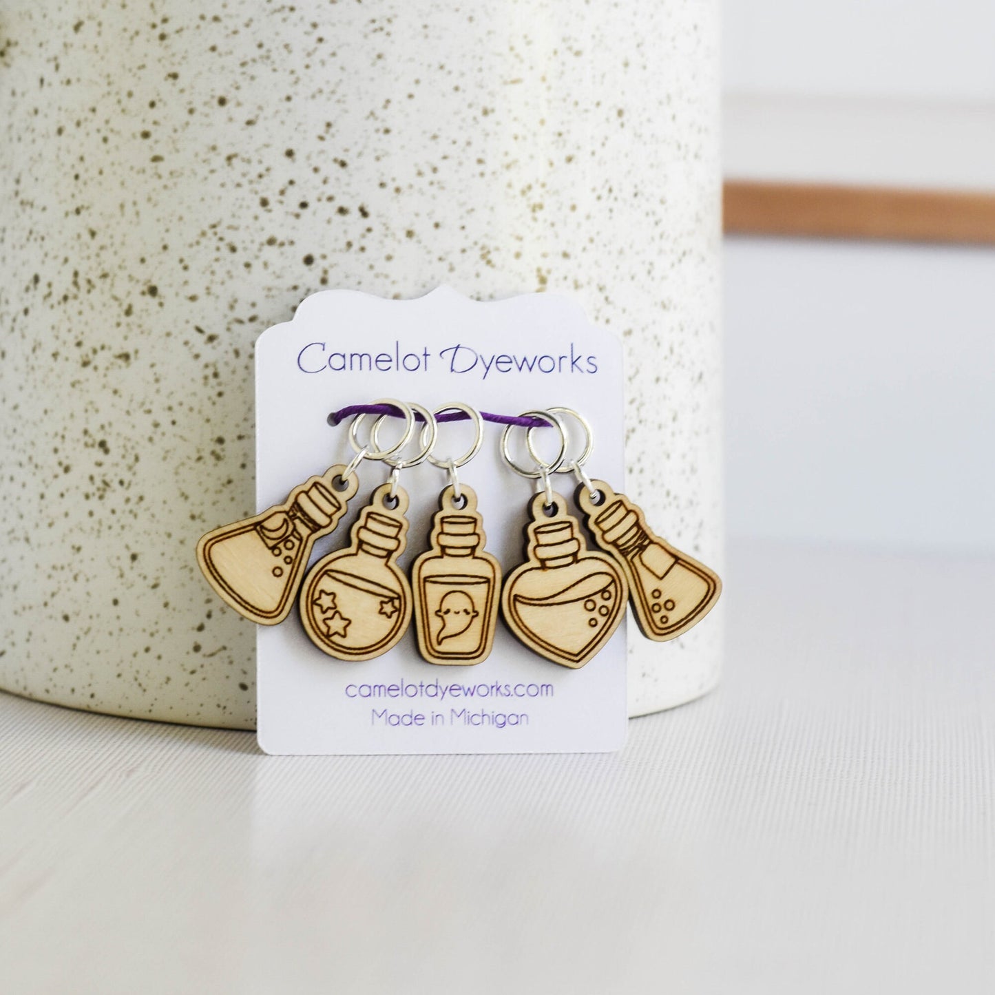 Set of 5 Laser Engraved Stitch Markers - Halloween Potions