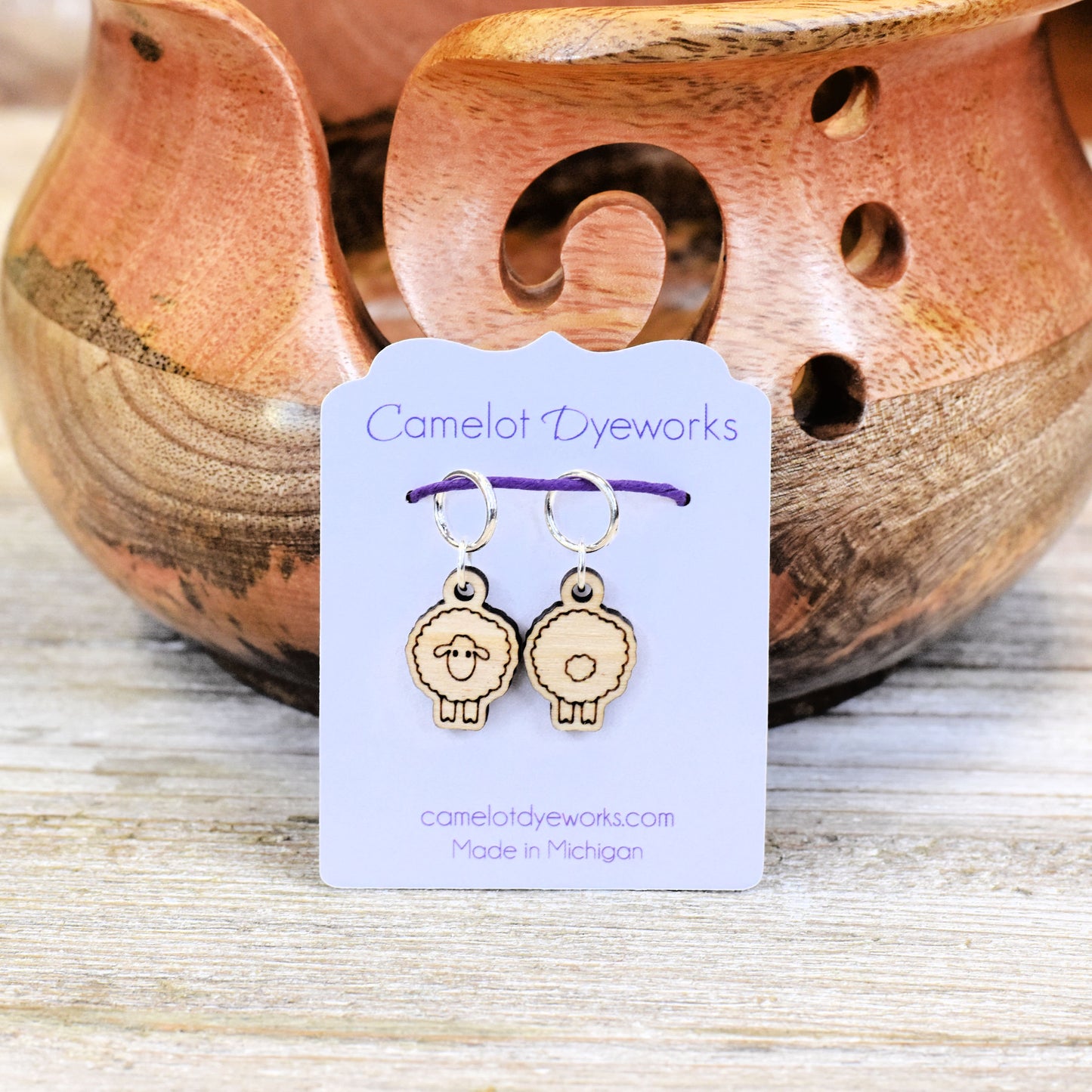 Set of 2 Laser Engraved Stitch Markers - Sheep Front and Back
