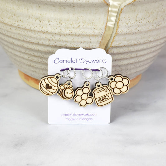 Set of 5 Laser Engraved Stitch Markers - Honey Bee