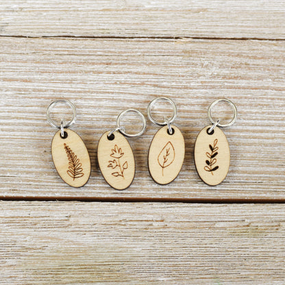 Set of 4 Laser Engraved Stitch Markers - Oval Leaves