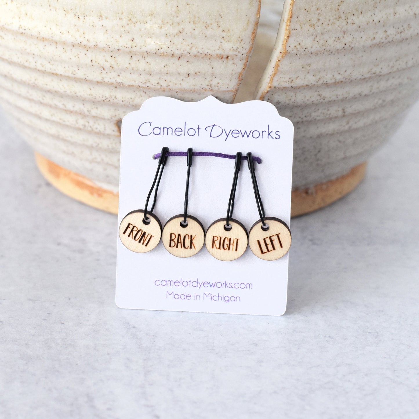 Set of 4 Laser Engraved Removable Stitch Markers - Front Back Left Right - Birch