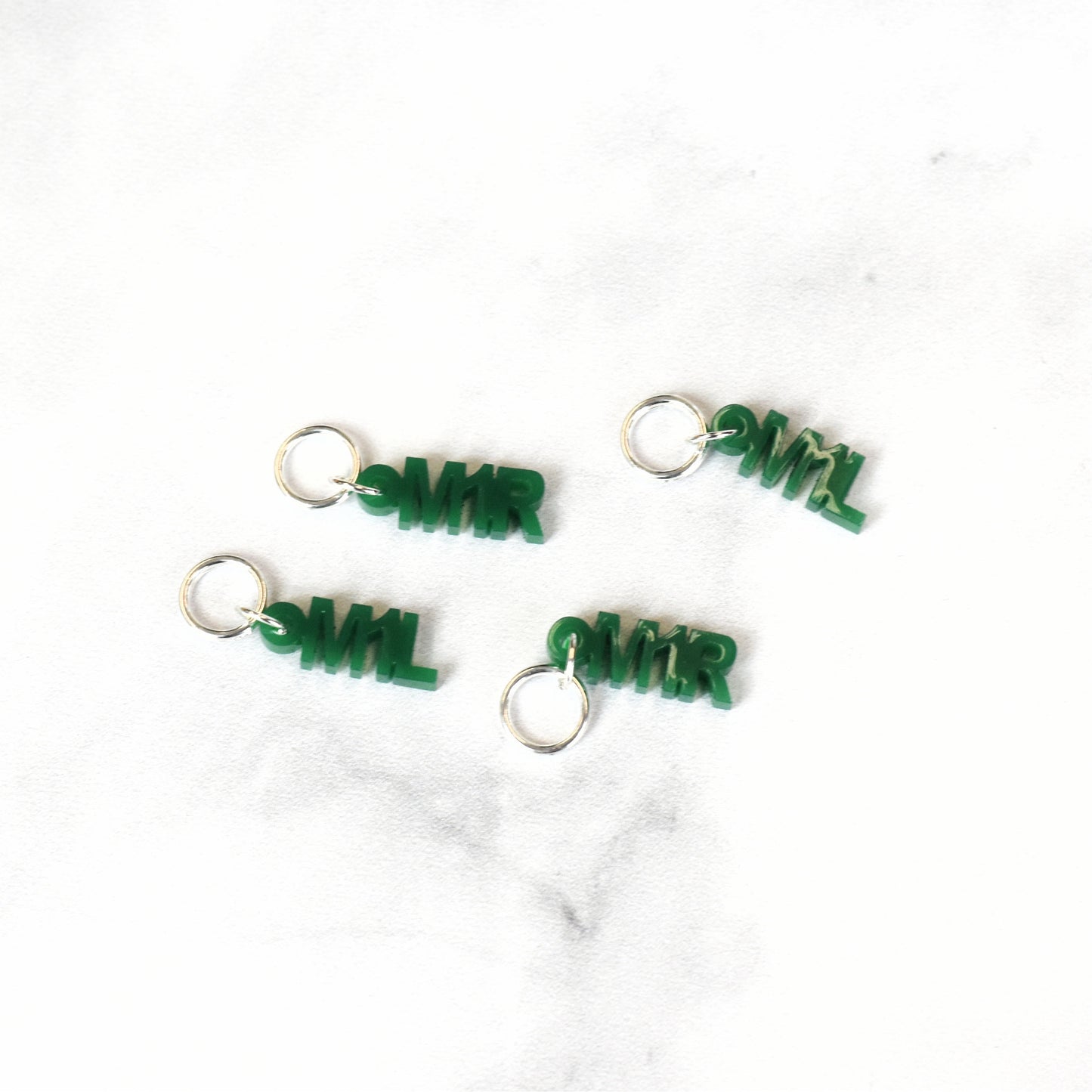 Set of 4 Laser Engraved Stitch Markers - M1L and M1R - Green