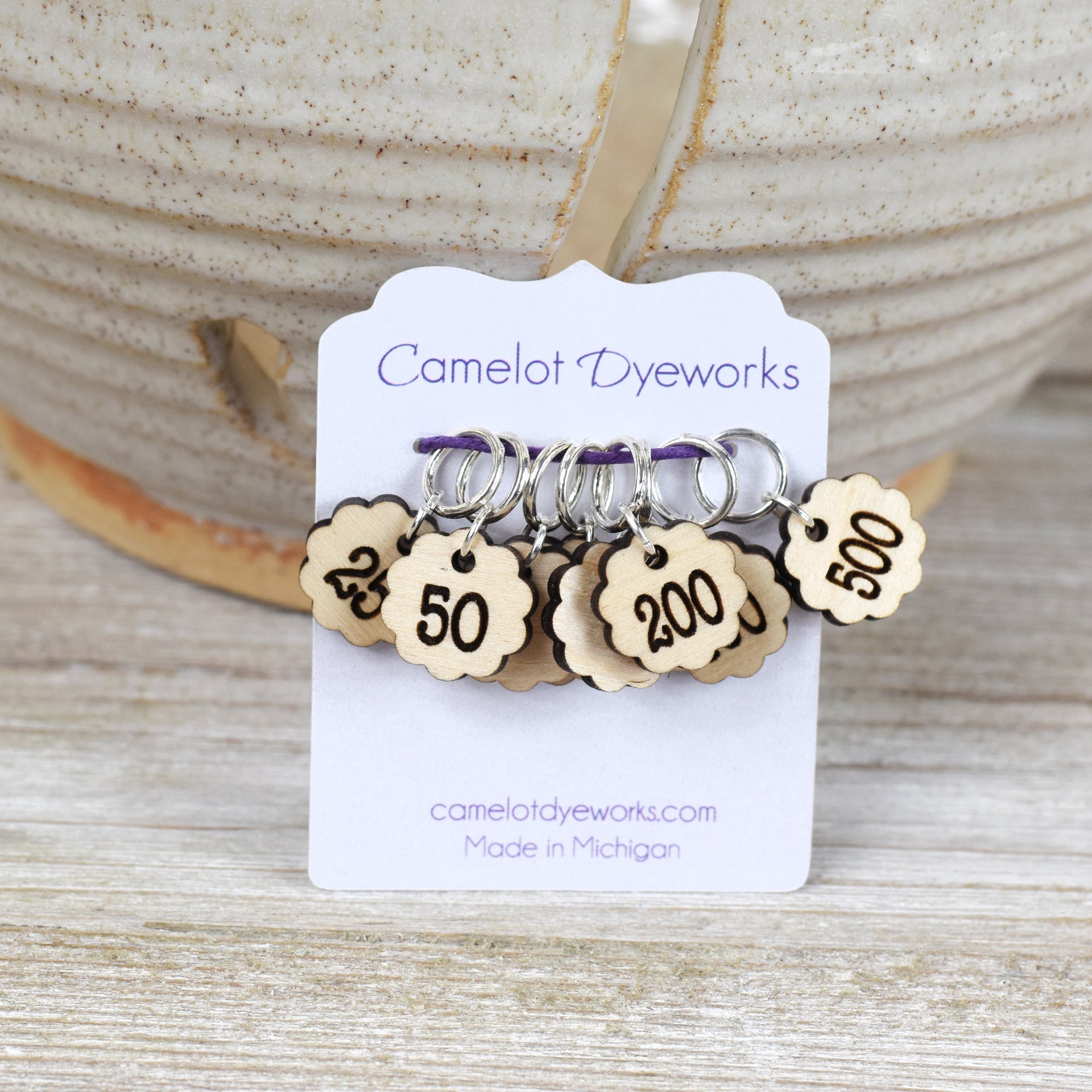 Set of 10 Laser Engraved Removable Stitch Markers - 110-200 - Cast On  Counting Numbers