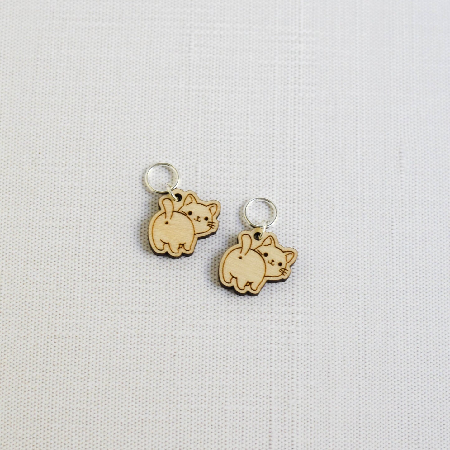 Set of 2 Laser Engraved Stitch Markers - Cat Butts