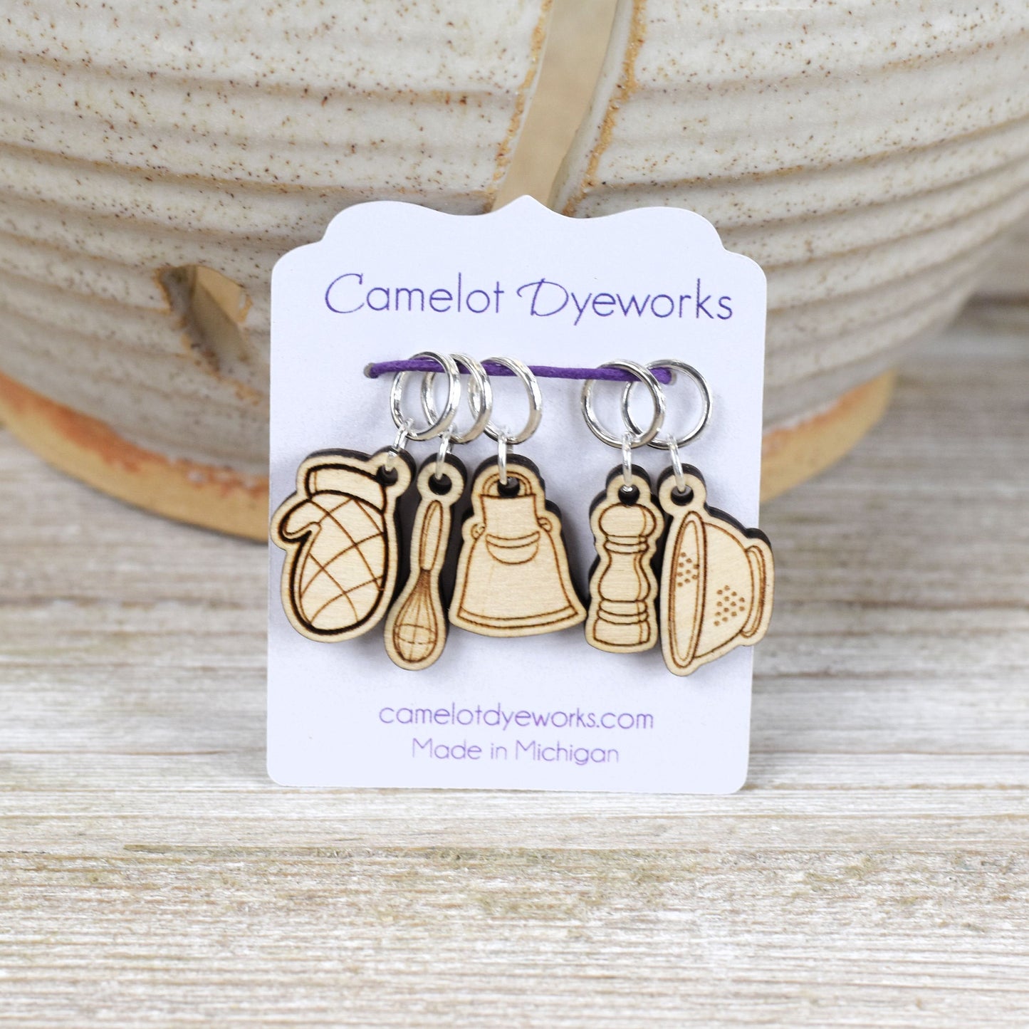 Set of 5 Laser Engraved Stitch Markers - Kitchen Tools