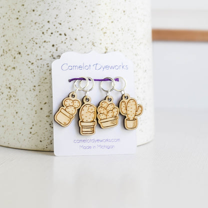 Set of 4 Laser Engraved Stitch Markers - Cactus