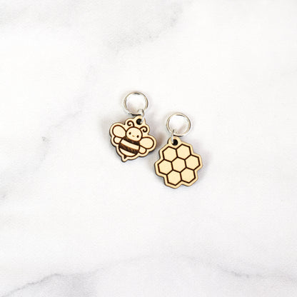 Set of 2 Laser Engraved Stitch Markers - Honey Bee Pair