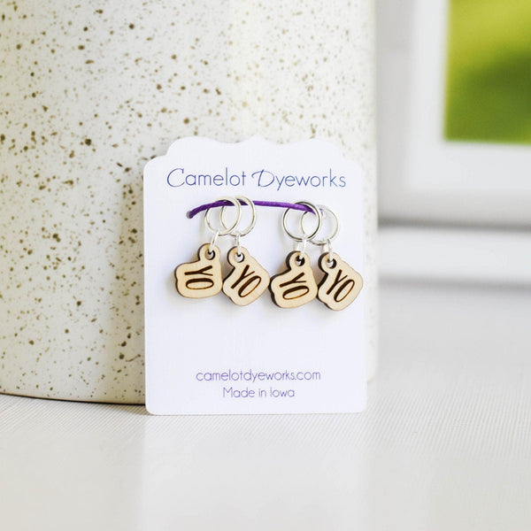 Set of 4 Laser Engraved Stitch Markers - YO - Birch Outline