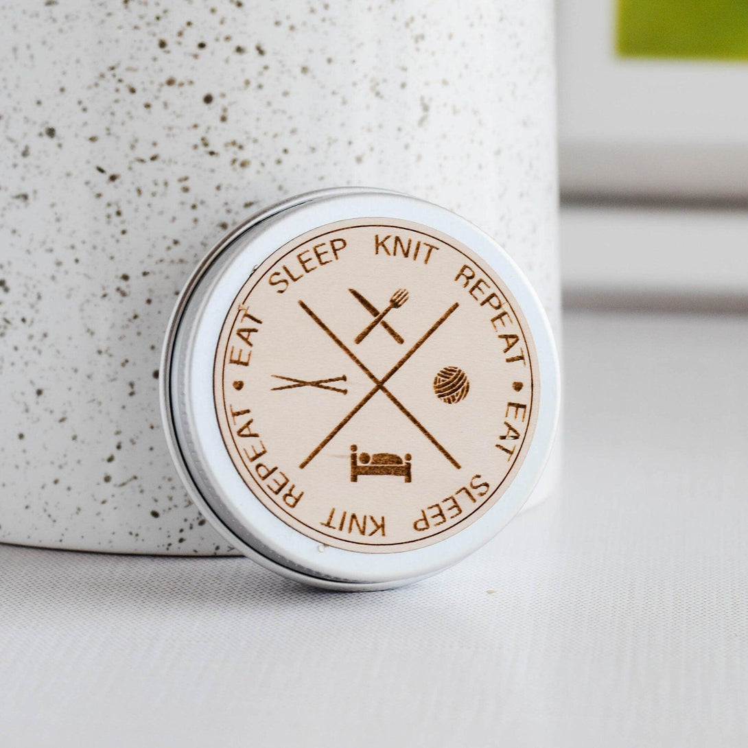 Knitting Tin Storage Container - Eat Sleep Knit - Stitch Marker Holder, Storage Tin, Knitting Storage